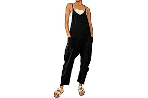 assyndan Women's Loose V Neck Sleeveless Spaghetti Strap Romper