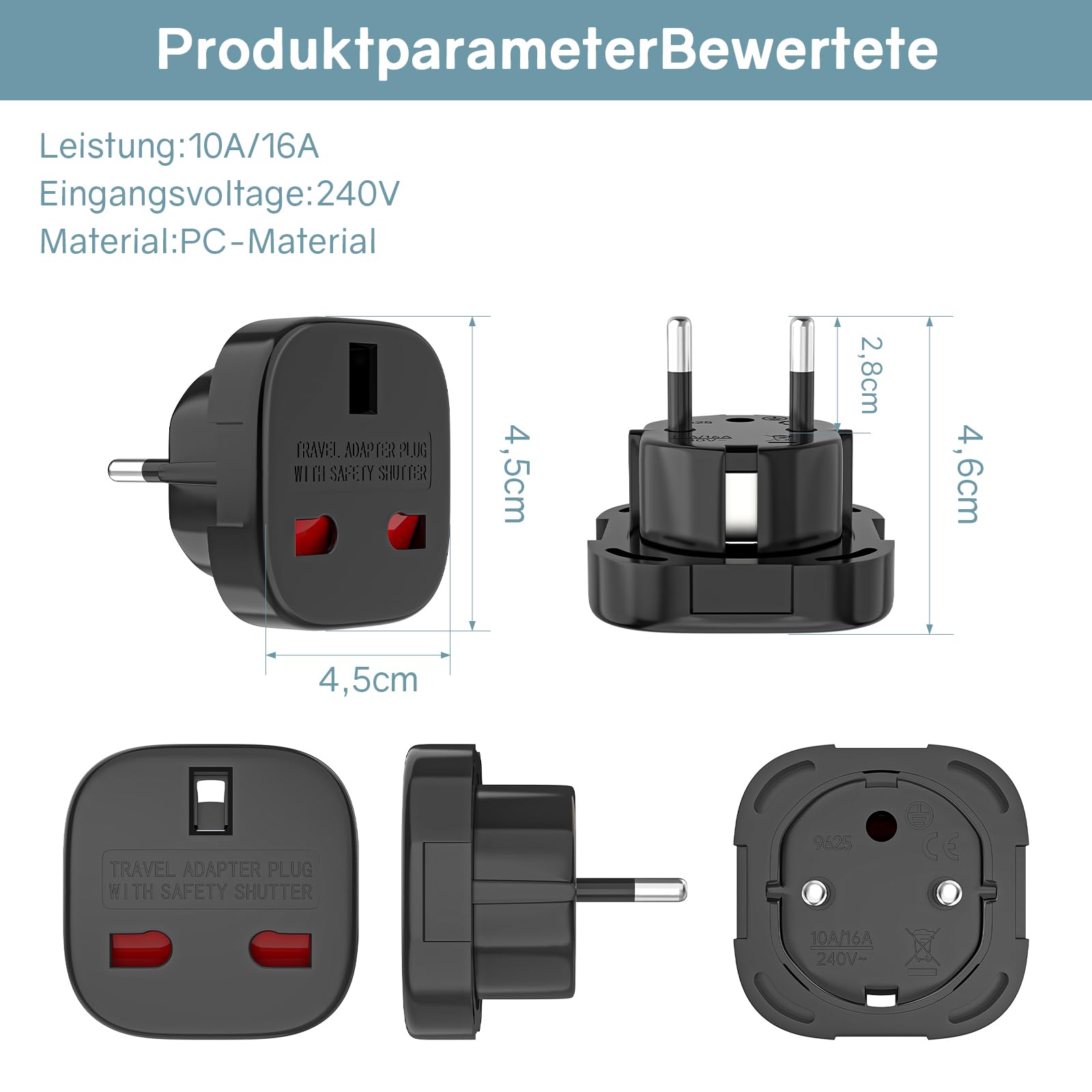 STAPERFO UK Adattatore Da Viaggio Universale Tipo G - Spina Inghilterra, Irlanda, Hong Kong Con 2 Porte USB 2.4A, 3250W