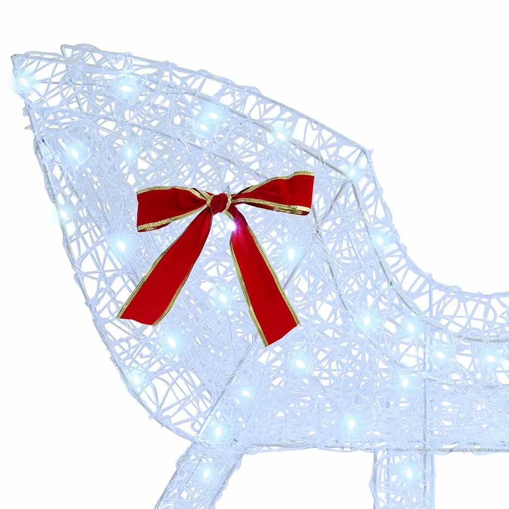 vidaXL Traîneau tiré par Un Renne Blanc Froid 70 x 26 x 130 cm, Sapin Moderne, déco en Rennes Durable, Figurine de Noël, lumières LED USB, déco Acrylique Minimaliste