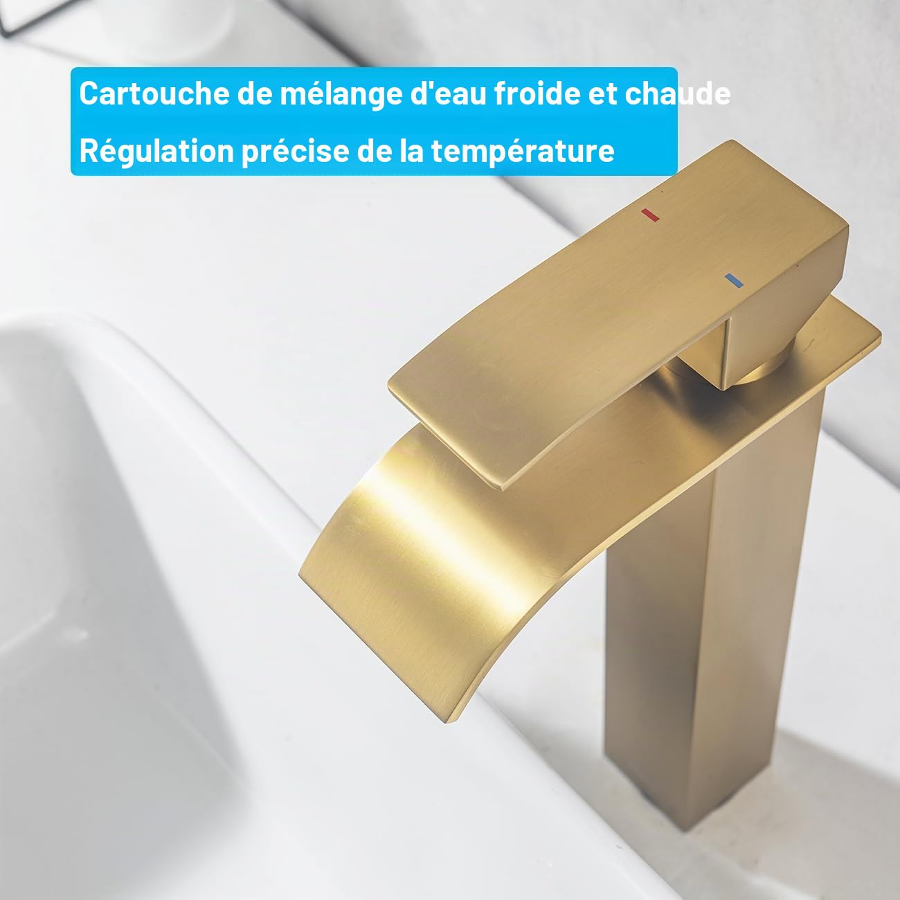 ONECE Robinet Haut Vasque à Poser Cascade, Mitigeur Doré Salle de Bains | Robinet Doré en Acier Inoxydable, Robinettrie de Lavabo, Cartouche Céramique