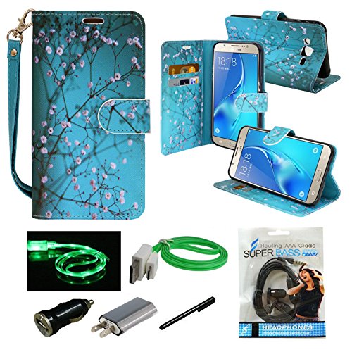 Galaxy J7 Case, Mstechcorp, Unique Design Flip Pu Leather Fold Wallet Pouch Case Premium Wallet Flip Case For Samsung Galaxy J7 Phone - Includes Accessories (Blooming Teal) #TOP18