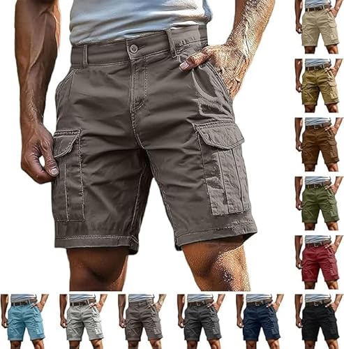 Kurze Hosen Herren, Cargoshorts Herren, Kurze Hosen Mit ReißVerschluss Und Knopf Mehrere Taschen MäNner Einfarbig Sommer Shorts Klassische Geschnittene Sportshorts Outdoorhose