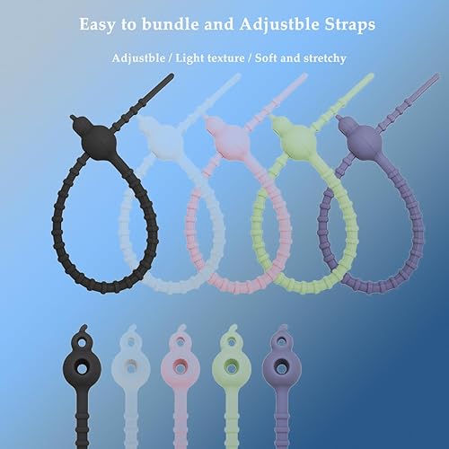 Miniatura 3 de Paquete de 10 bridas de silicona reutilizables, organizador de cordón elástico para agrupar y sujetar cables de cables (7.87 pulgadas)