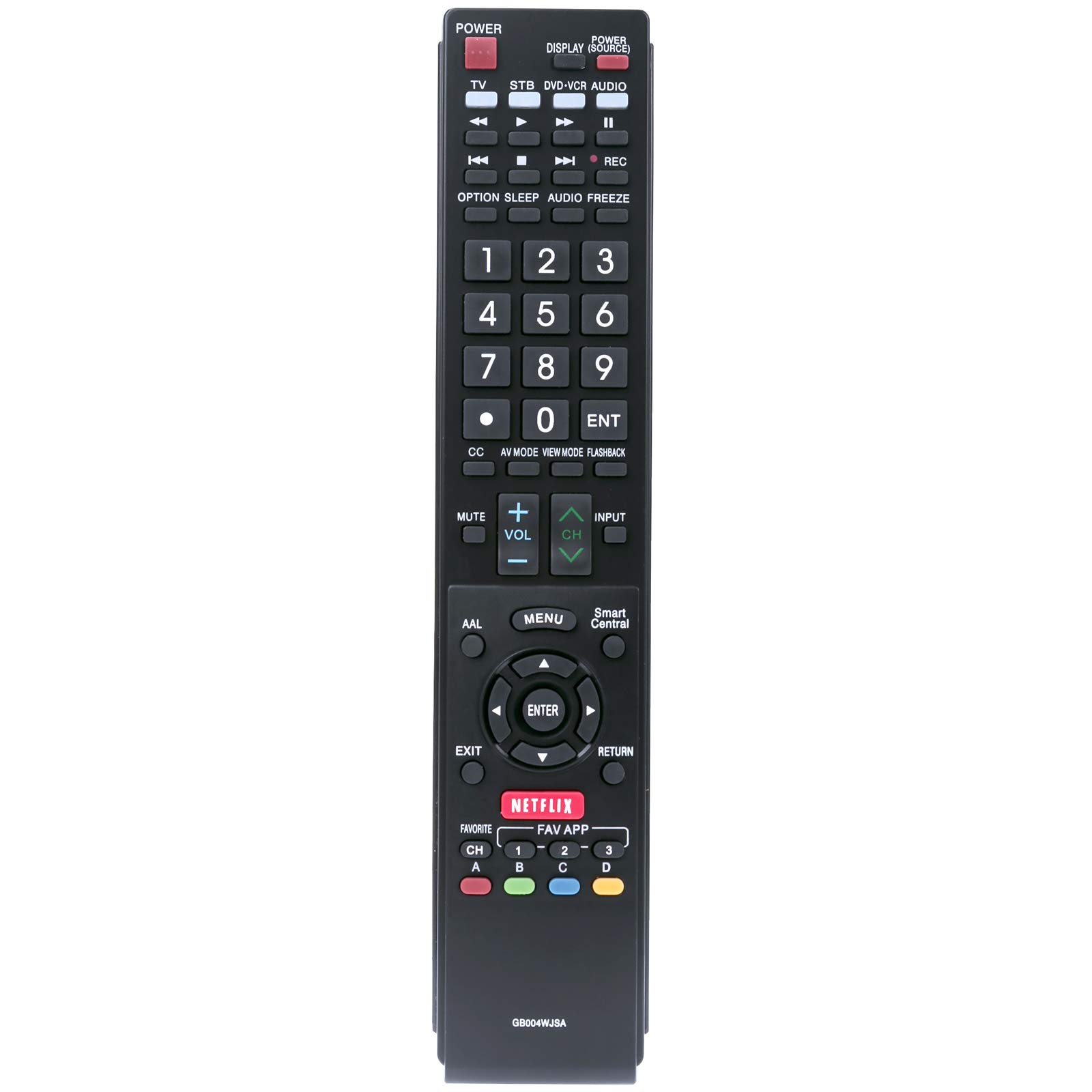 Replacement Remote For Sharp AQUOS TVs - GB004WJSA Compatible With Netflix Button Included