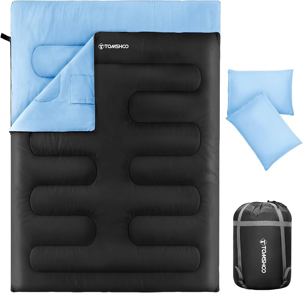 Amazon.co.jp: TOMSHOO ダブル寝袋、枕2個付き シュラフ 封筒型 軽量