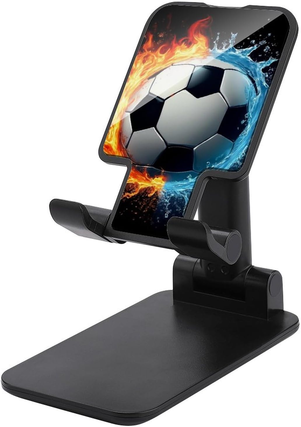 Foldable Water and Fire Flame Soccer Football Phone Stand Portable Height Angle Adjustable Cellphone Holder Compatible with Mobile Phones Office Desktop Accessories