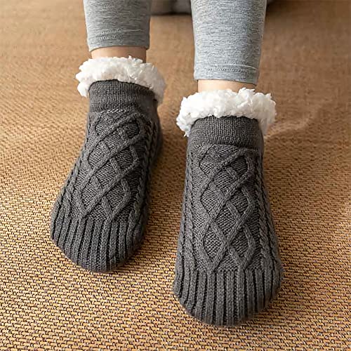 SIQITECHNO Unisex Warm Slipper Socks Grip Slipper Socks Thick Fleece lined Fuzzy Sherpa Ankle Warm Socks for Women Men4