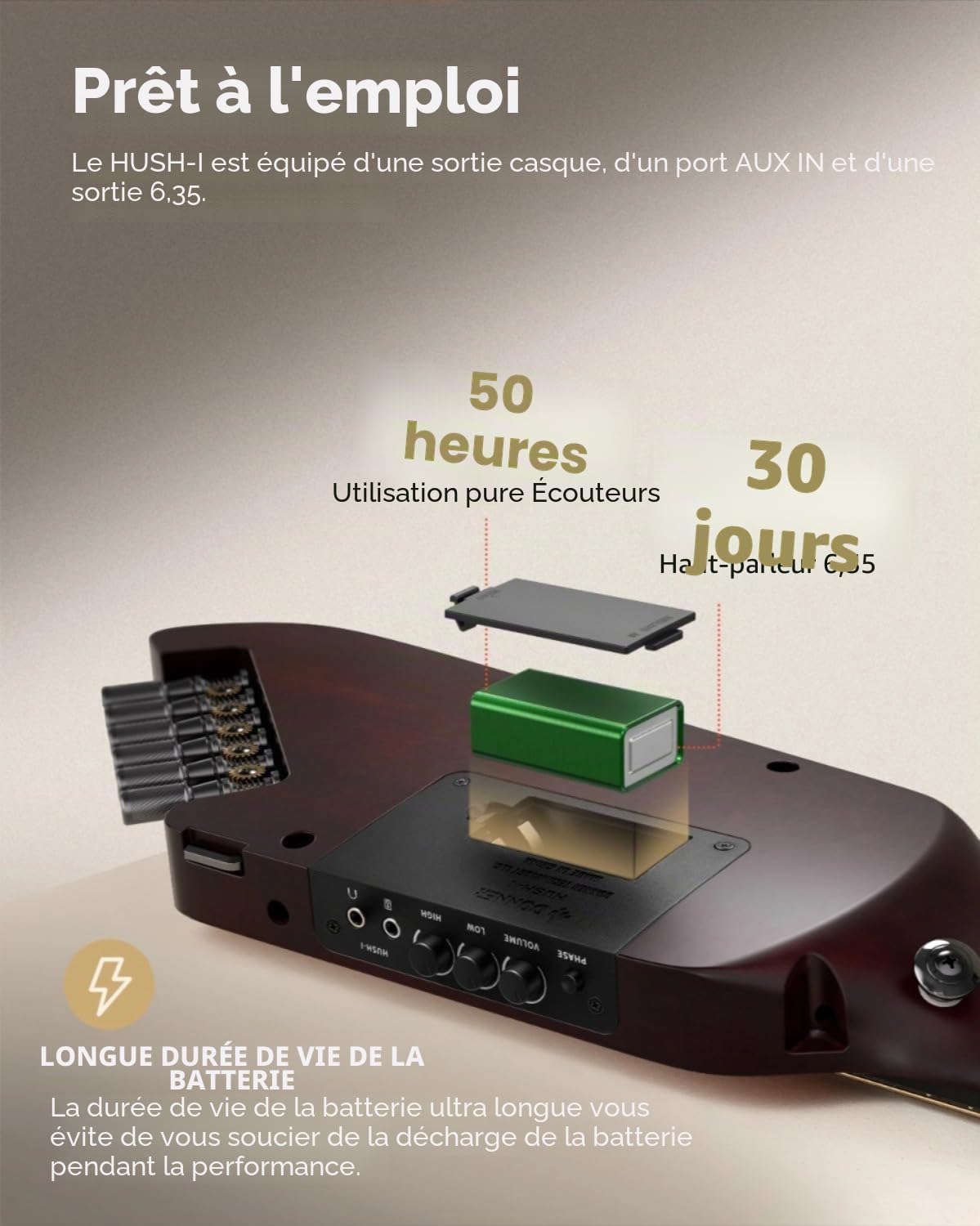 Donner HUSH-I Guitare de voyage – Guitare acoustique-électrique portable ultra légère et silencieuse sans tête, corps en acajou avec cadres amovibles, sac de transport et accessoires, naturel