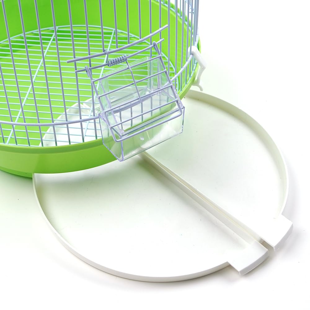 Jaula Alta Redonda para Canarios y Aves Pequeñas 53 cm Estructura Metálica con Base de Plástico Bandeja Extraíble Comedero y Percha (Verde)