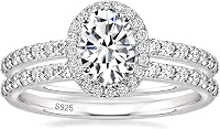 EAMTI 1.5CT Oval Cut CZ 925 Sterling Silver Bridal Ring Set - Sparkling Engagement Wedding Bands for Women Sizes 4-10