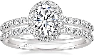 EAMTI 1.5CT Oval Cut CZ 925 Sterling Silver Bridal Ring Set - Sparkling Engagement Wedding Bands for Women Sizes 4-10