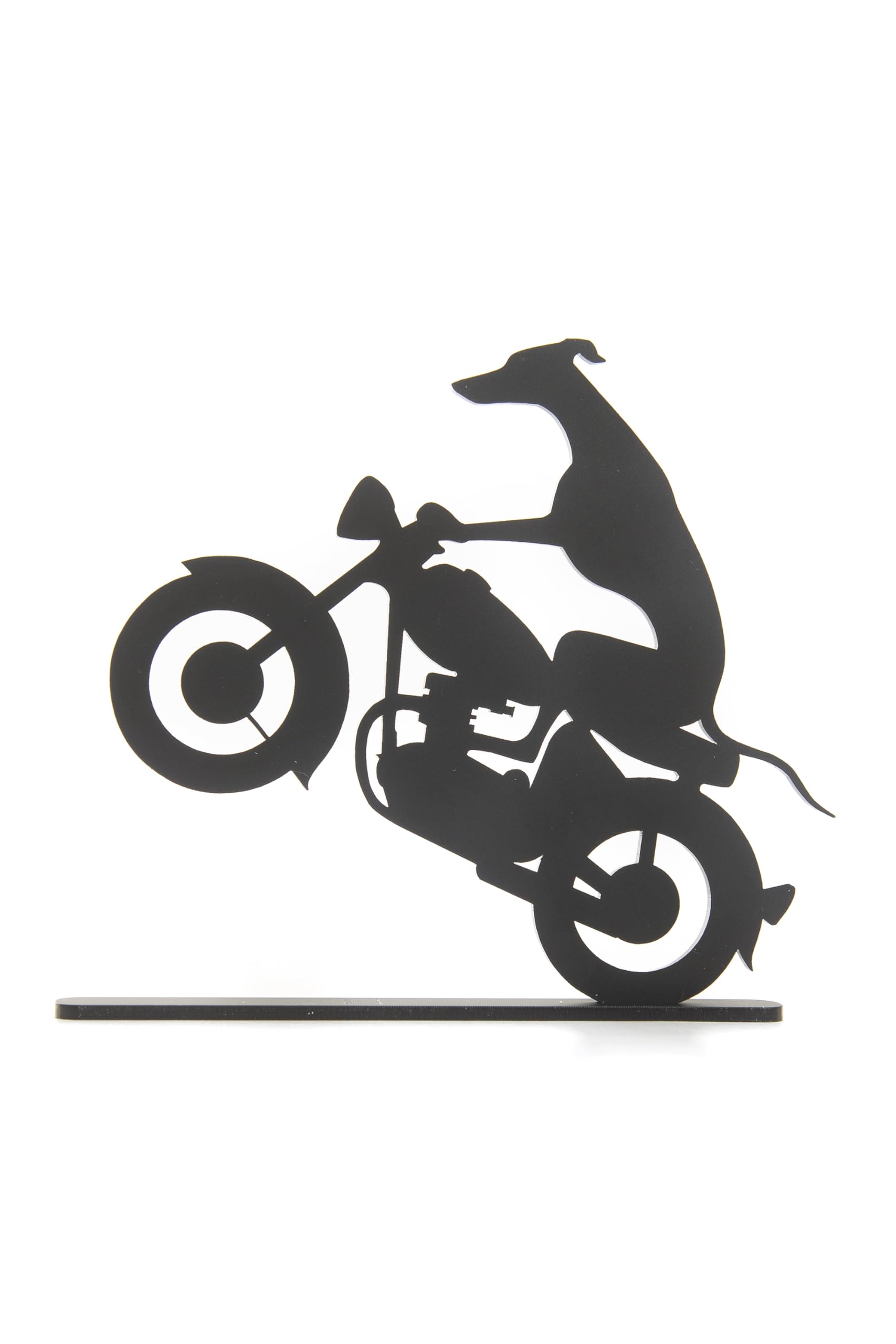 Whippet/Greyhound Silhouette Ornaments, various designs including Whippet on a motorbike