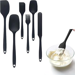 Set of 6 Silicone Spatulas, Heat Resistant Cookware up to 365°C, Non-Stick & Flexible, BPA-Free Pastry Spatula for Baking and Mixing (Black)