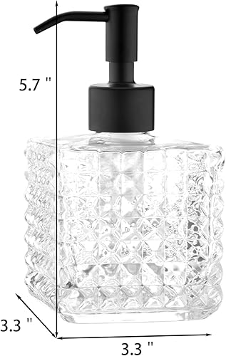 Miniatura 4 de Dispensador de jabón de vidrio cuadrado negro  Dispensador de jabón de manos de 11 onzas con bomba de acero inoxidable, dispensador de loción de