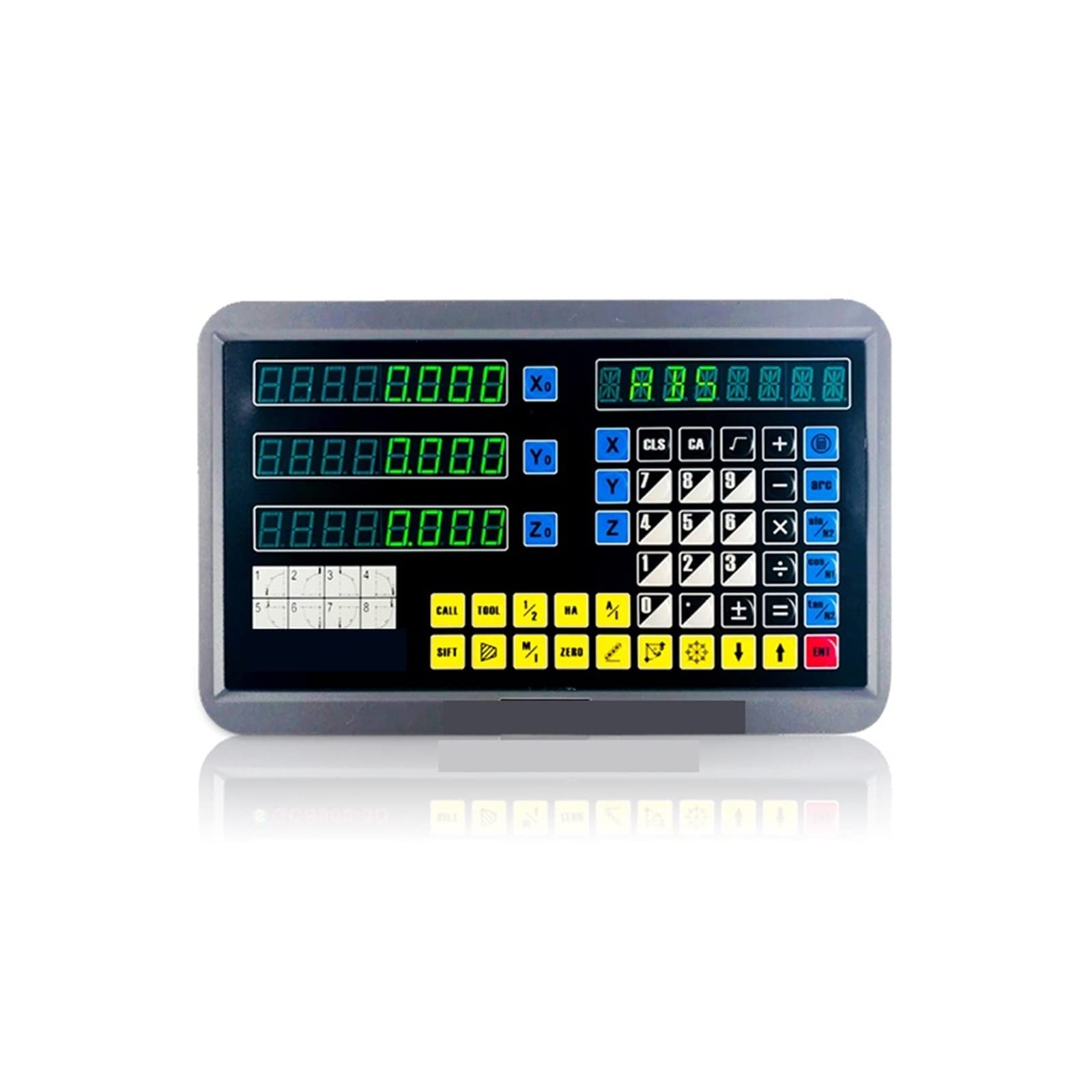 Messsystem GCS900-3D mit Gitterlinealsensor, 3-Achsen-Digitalanzeige (DRO) und linearer Skalenencoder für Dreh- und Fräsmaschinen.