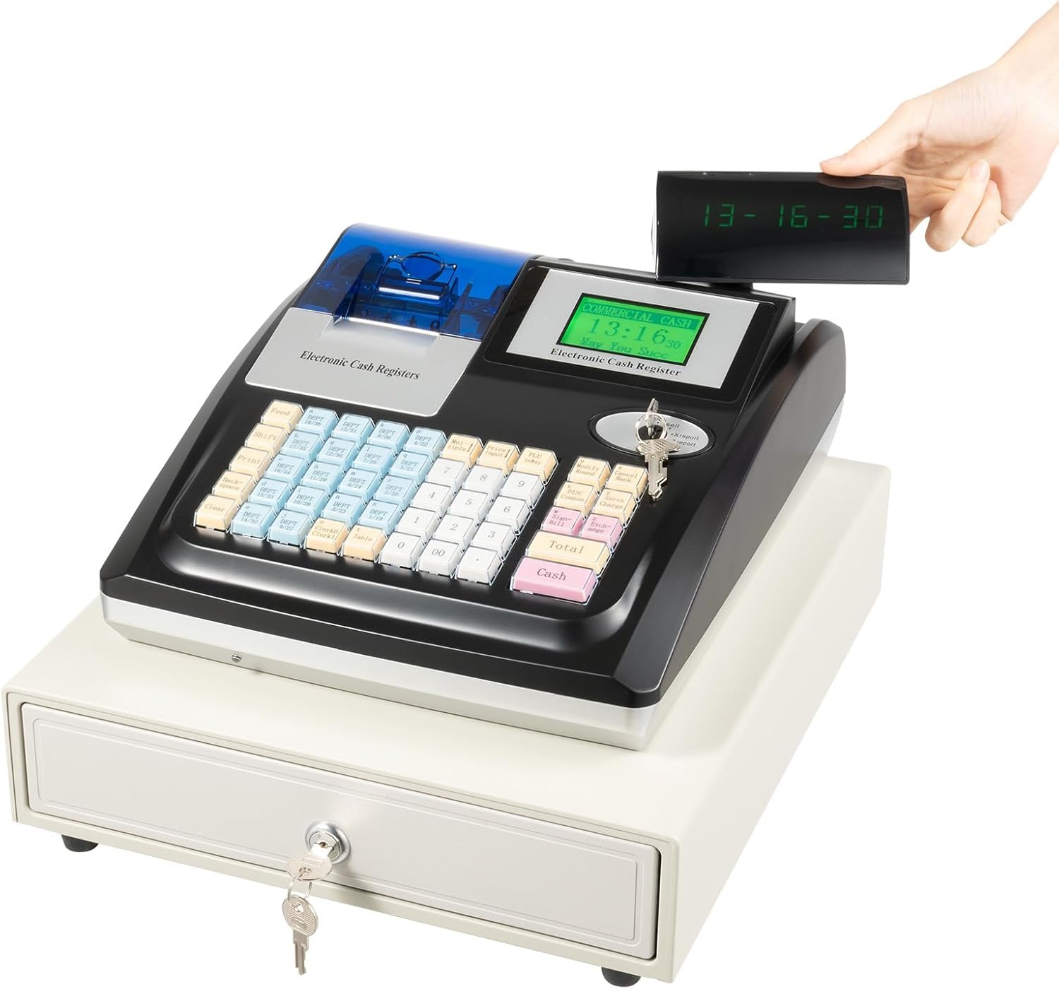 Sistema Pos Commerciale A 48 Tasti con Stampante Termica E Display LED Digitale A 8 Cifre, in Acciaio Inossidabile, Ideale per Negozi, Ristoranti E Centri Commerciali. Black