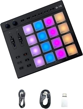 Beat Maker Machine ، Type-C MIDI مع 16 وسادة طبل مضيئة للإنتاج الموسيقي