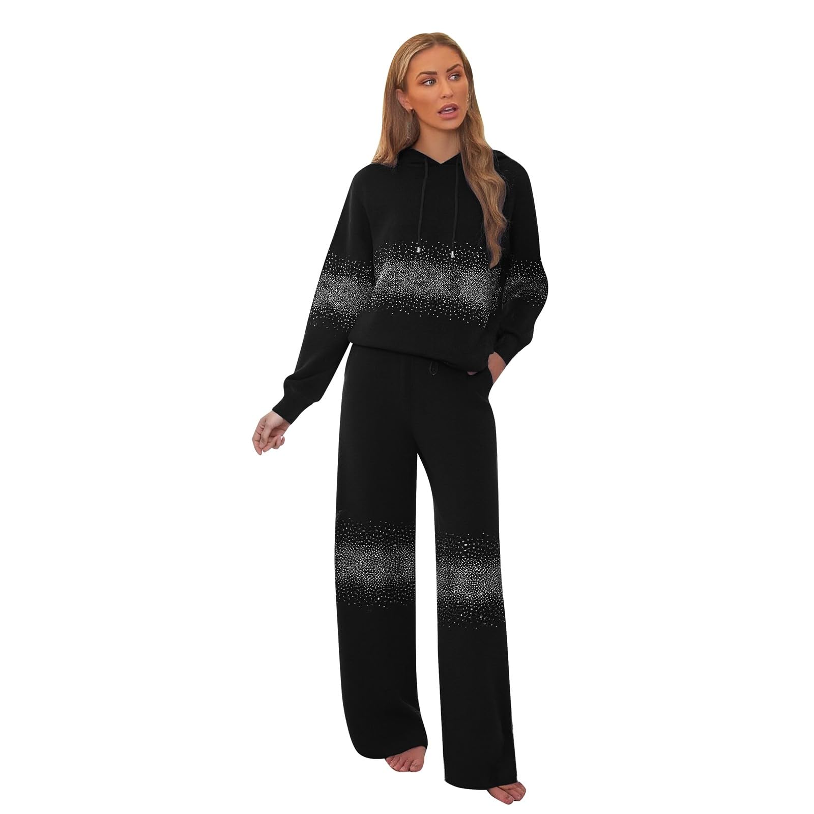 Pantaloni in maglia, cardigan casual a maniche lunghe e pantaloni, coordinati jogger in due pezzi morbidi e comodi per l'uso quotidiano e il relax a casa, abbigliamento da casa elegante