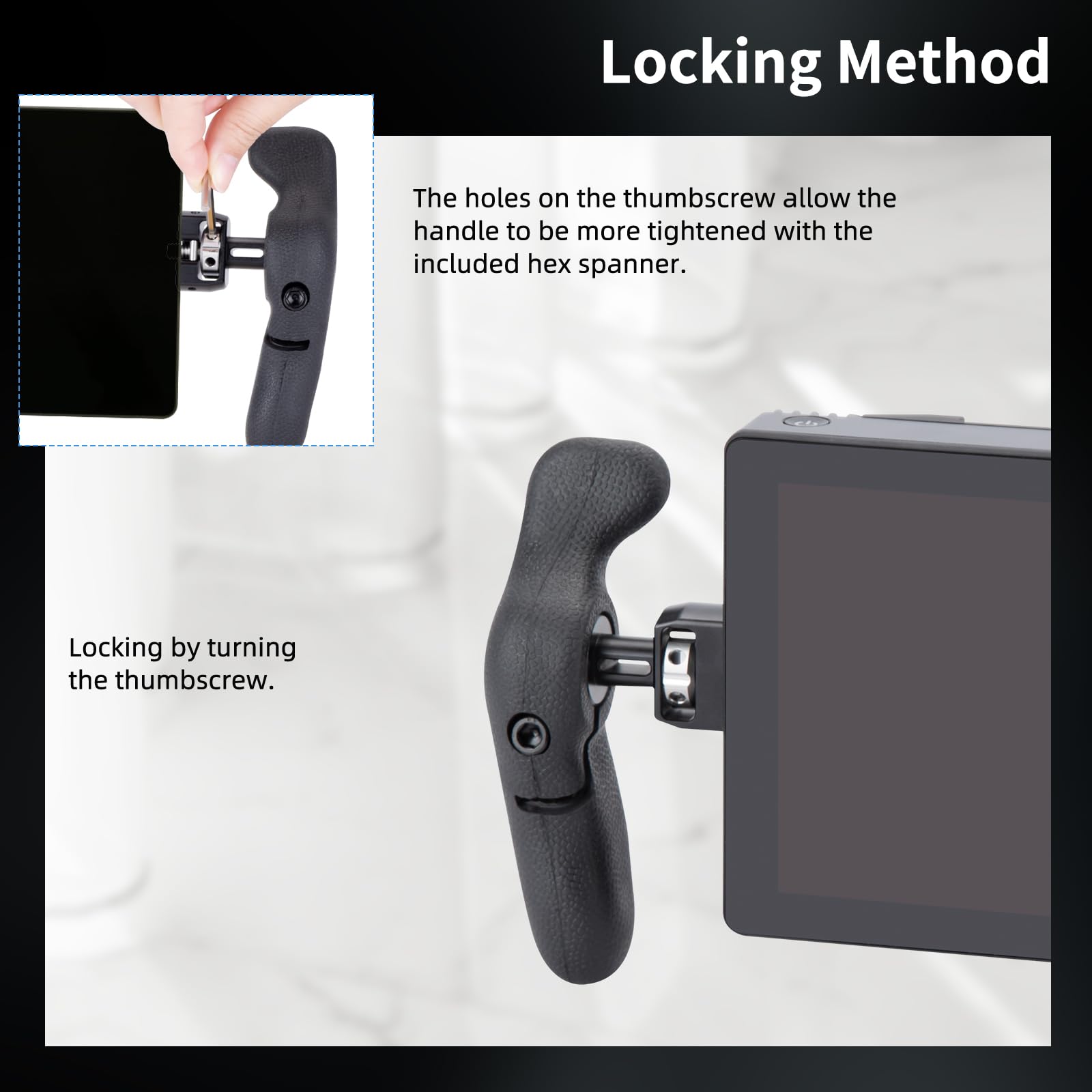 Nitze Poignée Latérale pour Le Moniteur SmallHD, Poignée Latérale en Aluminium et Caoutchouc Ajustable à 360° avec Fente pour Bandoulière - PA32F