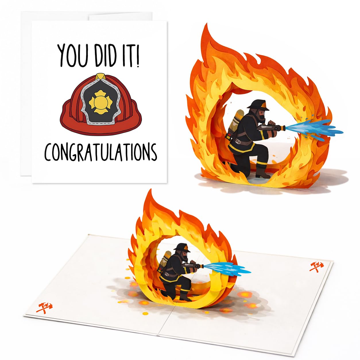Photo 1 of Malfirst Firefighter Pop Up Card – Fire Academy Graduation Card, 3D Fireman Congratulations Card with Firefighter Design, Unique Firefighter Graduation Gift for Men, Firefighter Gift for Dad, Retirement or Promotion Card