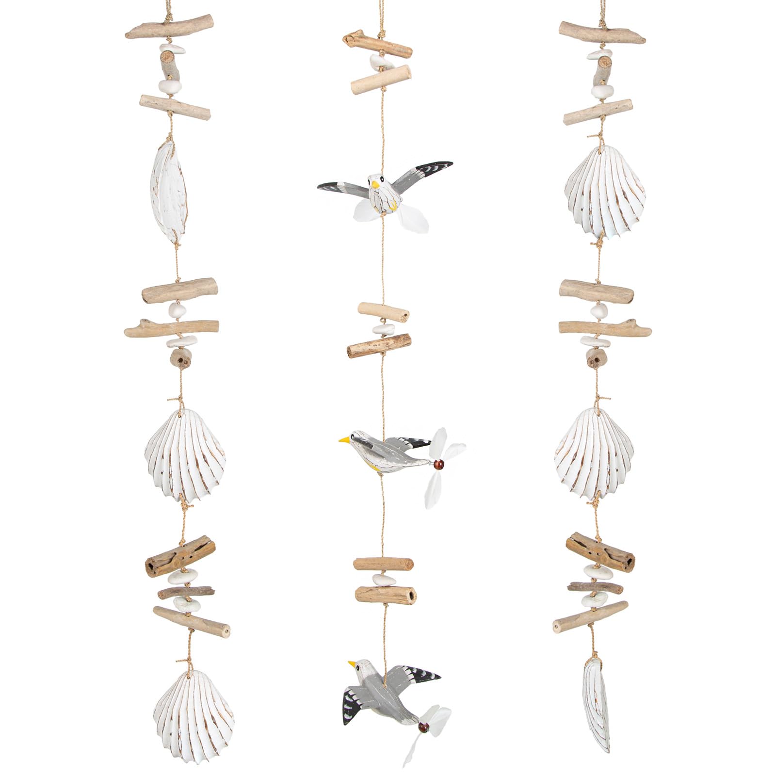Logbuch-Verlag Maritime Deko Set Möwe Muscheln Anhänger Fischernetz Deko 45 cm Mobile basteln Badezimmerdeko blau Natur 3 Stück