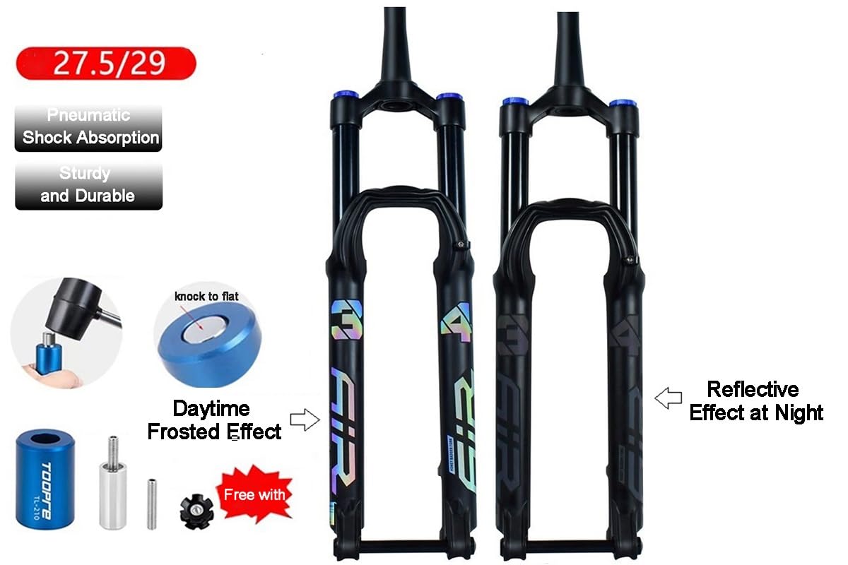 Forcella Anteriore ad Aria per Mountain Bike da 27,5 e 29 Pollici, Escursione 140 mm, Perno Passante 15×100, Tubo Conico da 1-1/2'' con smorzamento Regolabile.