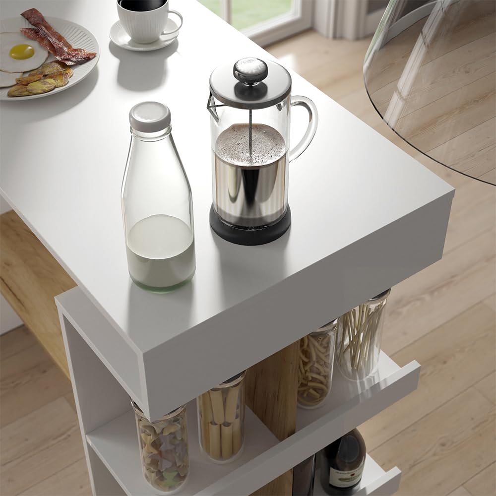 Vicco Bartisch Dana, Weiß/Goldkraft Eiche, 108 x 50 cm, mit offenen Ablagen zur Nutzung als Stehtisch