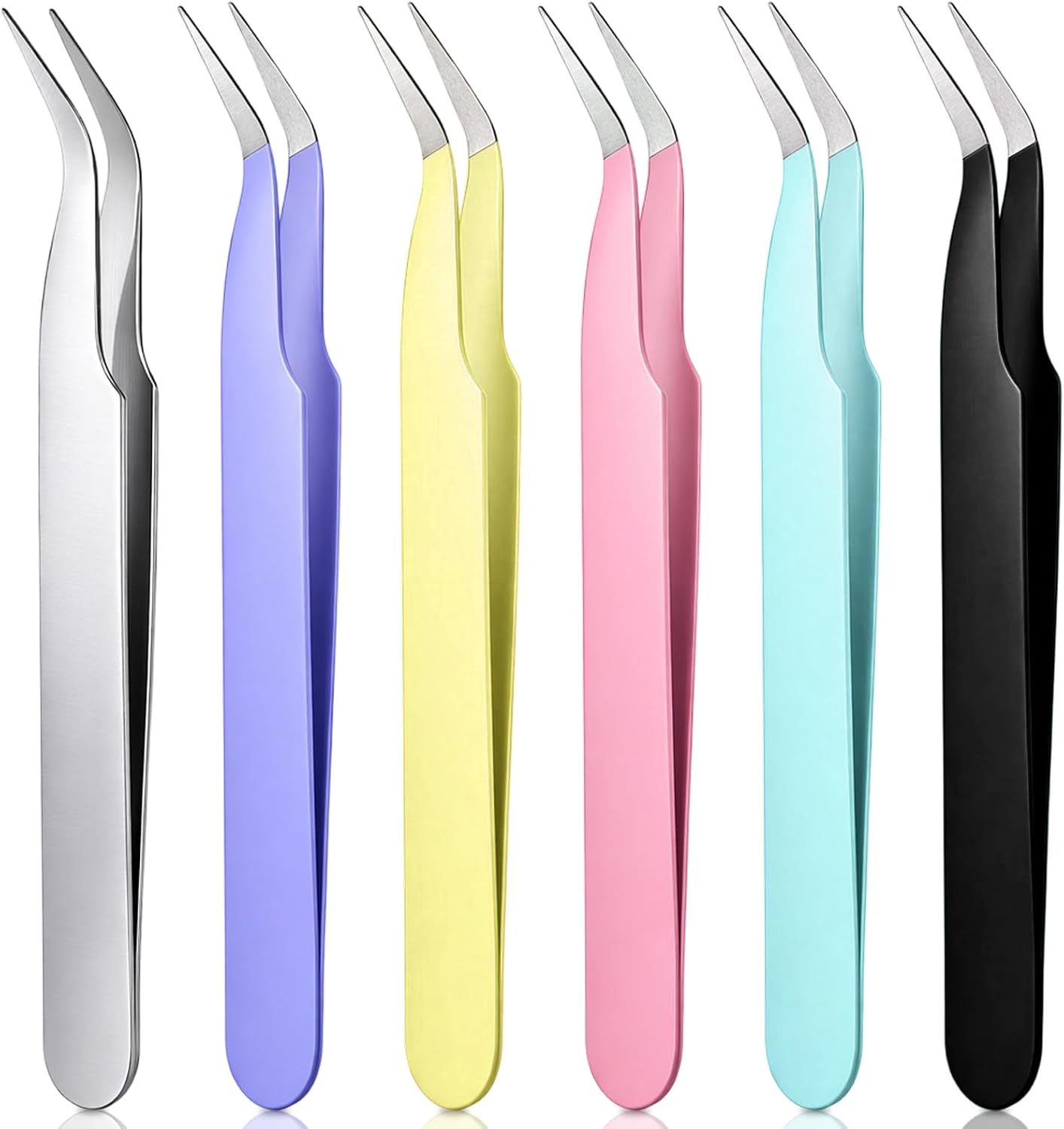 6 Pcs Stickers Tweezers Curved Craft Tweezers Multipurpose Anti-Static Crafting Tweezer for Diamond Art Rhinestone Scrapbooking Jewelry Making Lash Extension