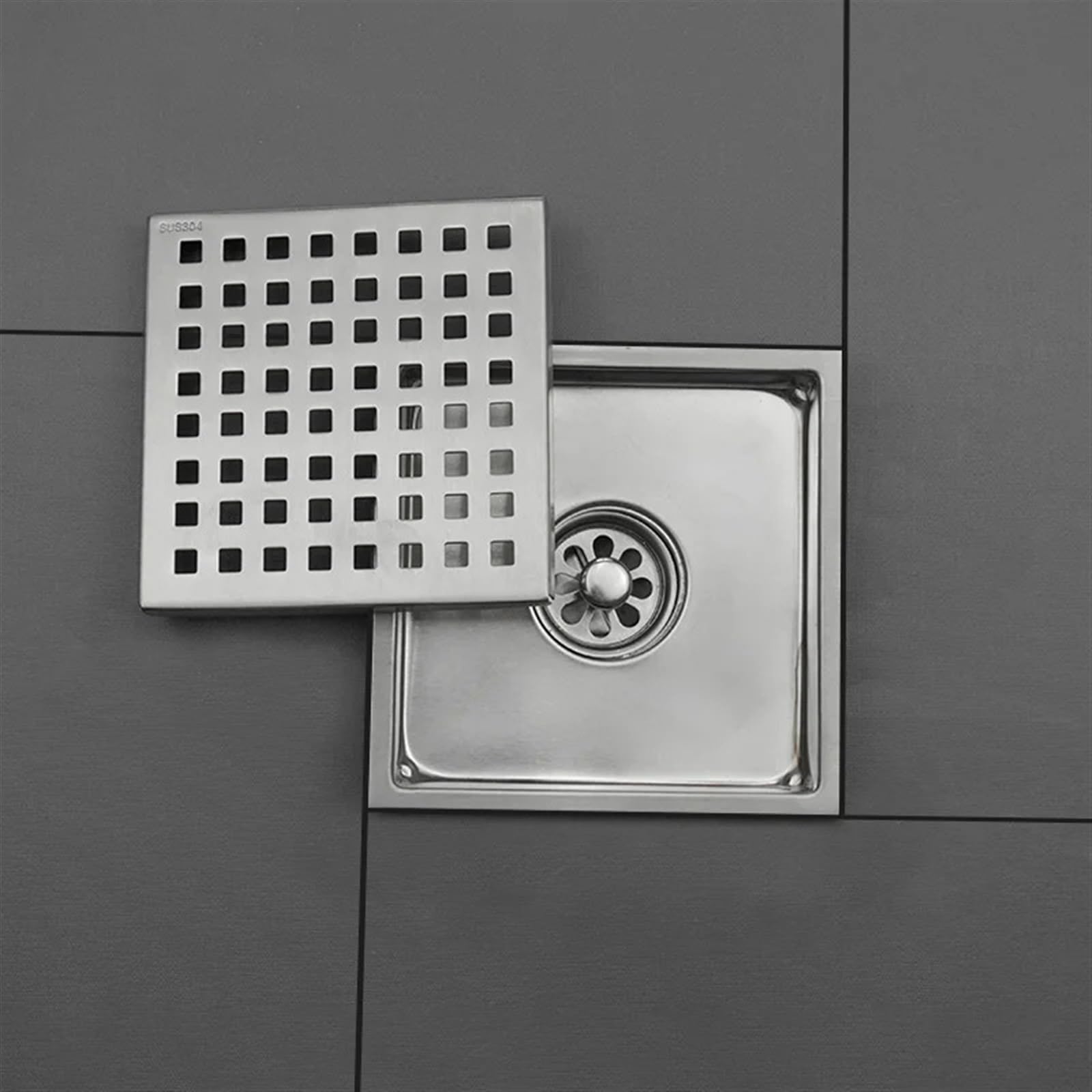 Tapa Desague Ducha Desagüe de Suelo Cuadrado, Desodorante a Prueba de Insectos, Ducha de baño, Rejilla integrada Invisible, azulejo de 15cm x 15cm(Brushed A)
