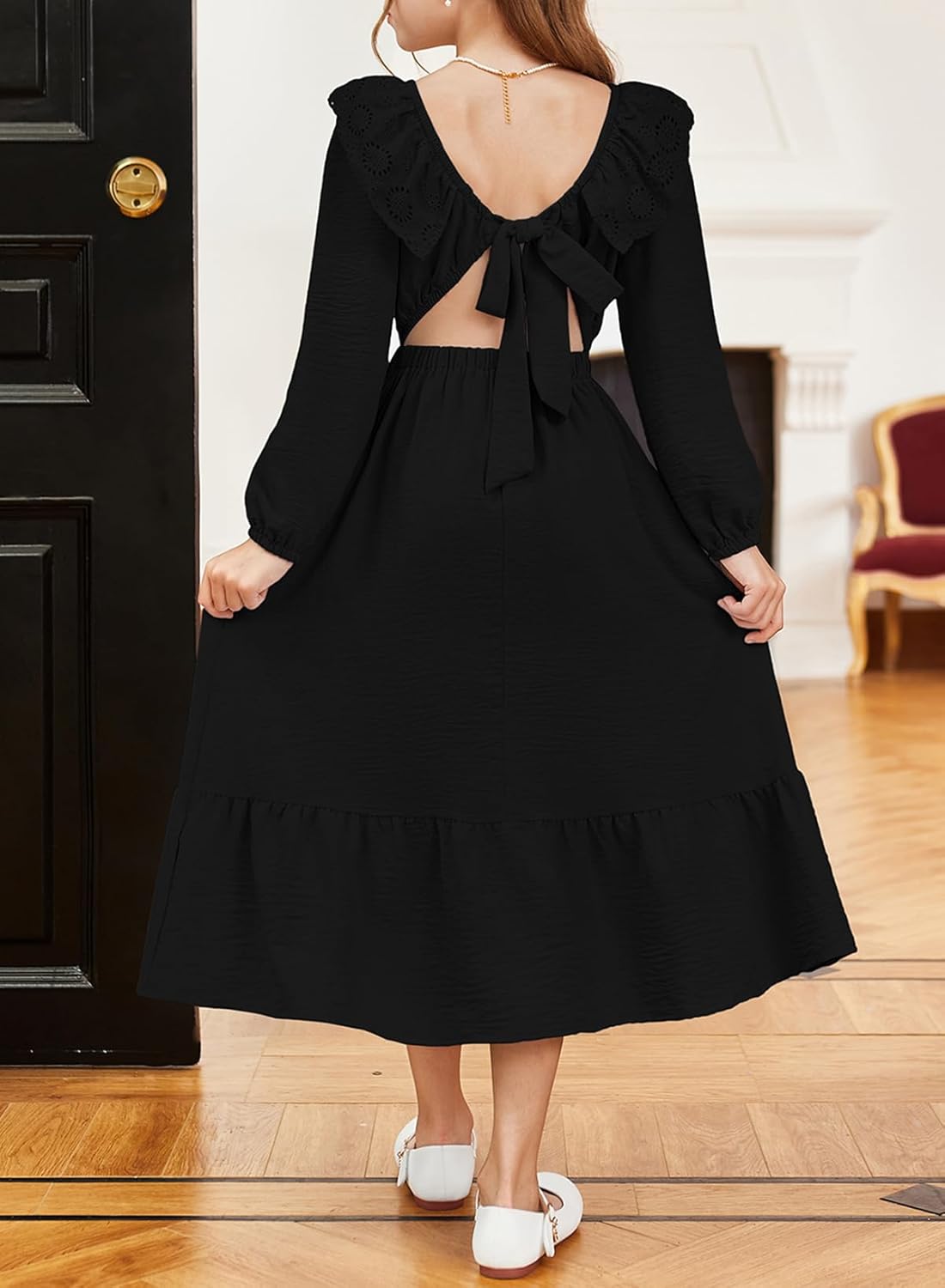 blibean Tween Girls Tie Back Dresses Embroidery Sleeve Size 6-15 Years - Image 6