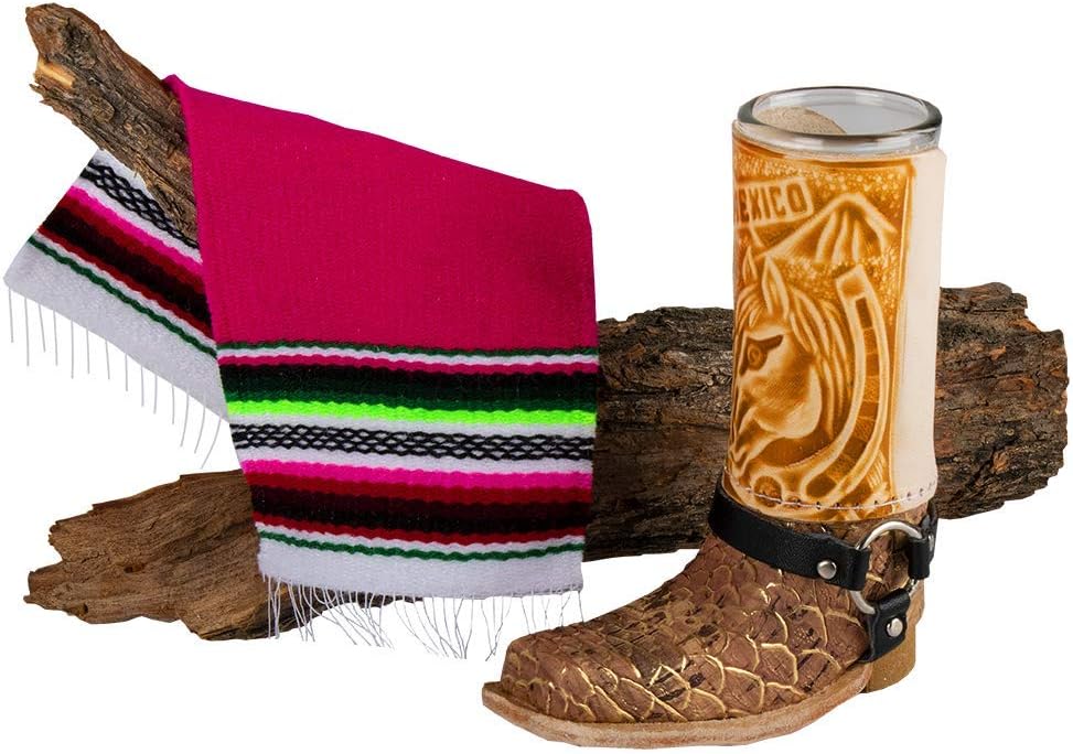 Mexican Artisan Leather Texan Boot Shot Glass Mini Size by El Paso Designs (Cowboy Boot, 1)