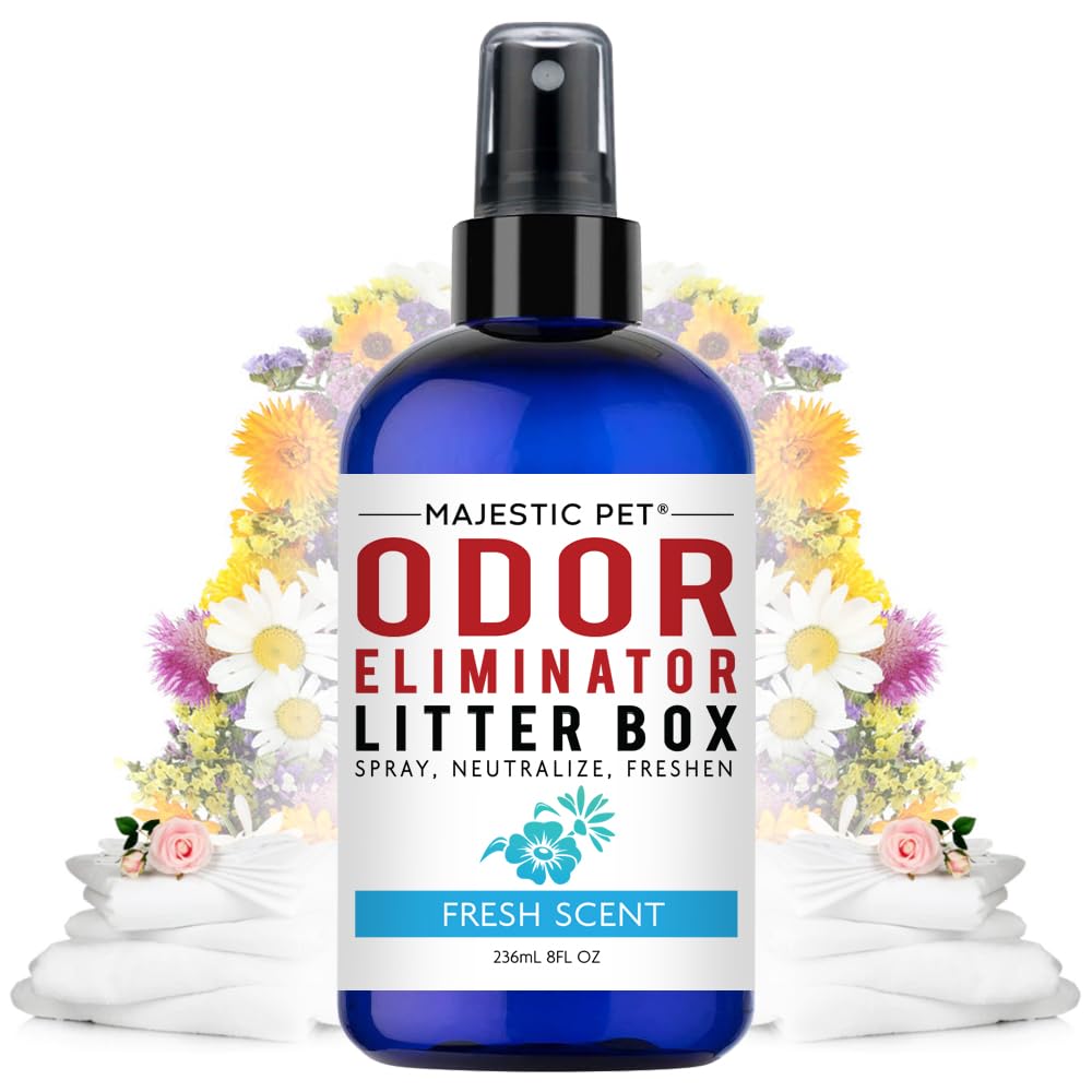 Majestic Pet Litter Box Deodorizer 8 FI Oz – Cat Litter Box Odor Eliminator - Litter Odor Eliminator Works on all Litter Types – Cat Litter Deodorizer Spray Fresh Scent