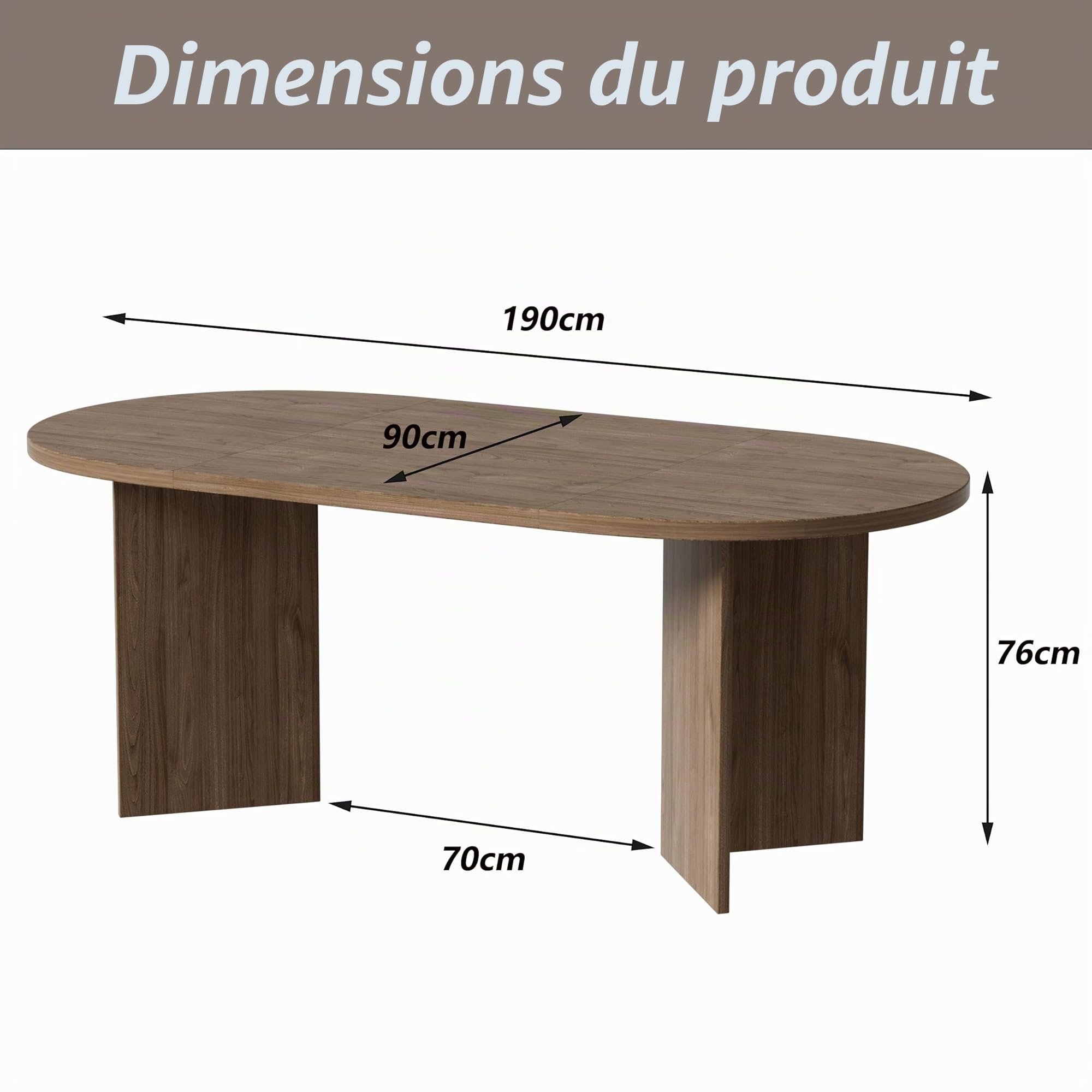 MSFE Table à Manger Ovale en Bois, 190x90x76cm, 6-10 Personnes, Tables à Manger Bois, Esszimmertisch, Tables de Cuisine, Pieds de Table en Forme de V,pour Salle à Manger,Salle de Réunion,Salon