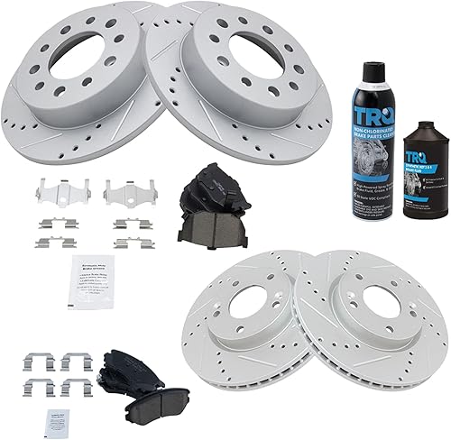 Miniatura 2 de TRQ Kit de pastillas de freno y rotores de rendimiento delantero y trasero, kit químico de freno, pastillas de freno, rotores de freno de cerámica