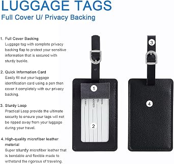 Vigorport Luggage Tags, Leather Personalized Suitcase Tag Set Luggage id Tags Labels Travel Accessories