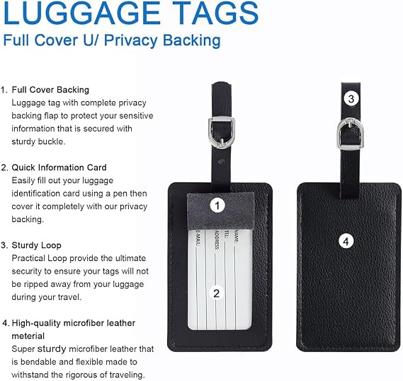 Vigorport Luggage Tags, Leather Personalized Suitcase Tag Set Luggage id Tags Labels Travel Accessories