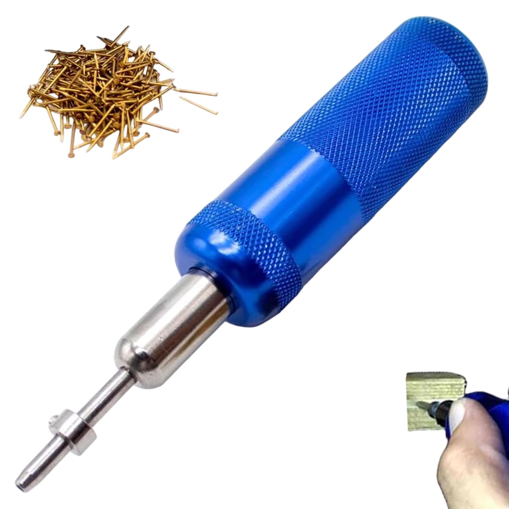Nail Punch Set, Pin Nailer with Small Nails, 5.1 Inch Metal Nail Setter, Pin Pusher with Non Slip Handle, Model Ship Building Tools, Setter