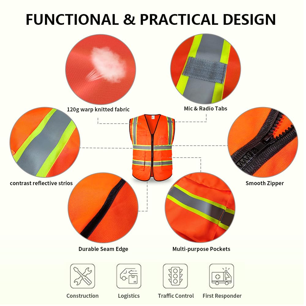 CCSOVO Hi Vis Vests for Women Men High Visibility Reflective Safety Vests Breathable With Pocket Zipper for Build Oudoor Work Meet ANSI/ISEA Standard (UK - Image 2