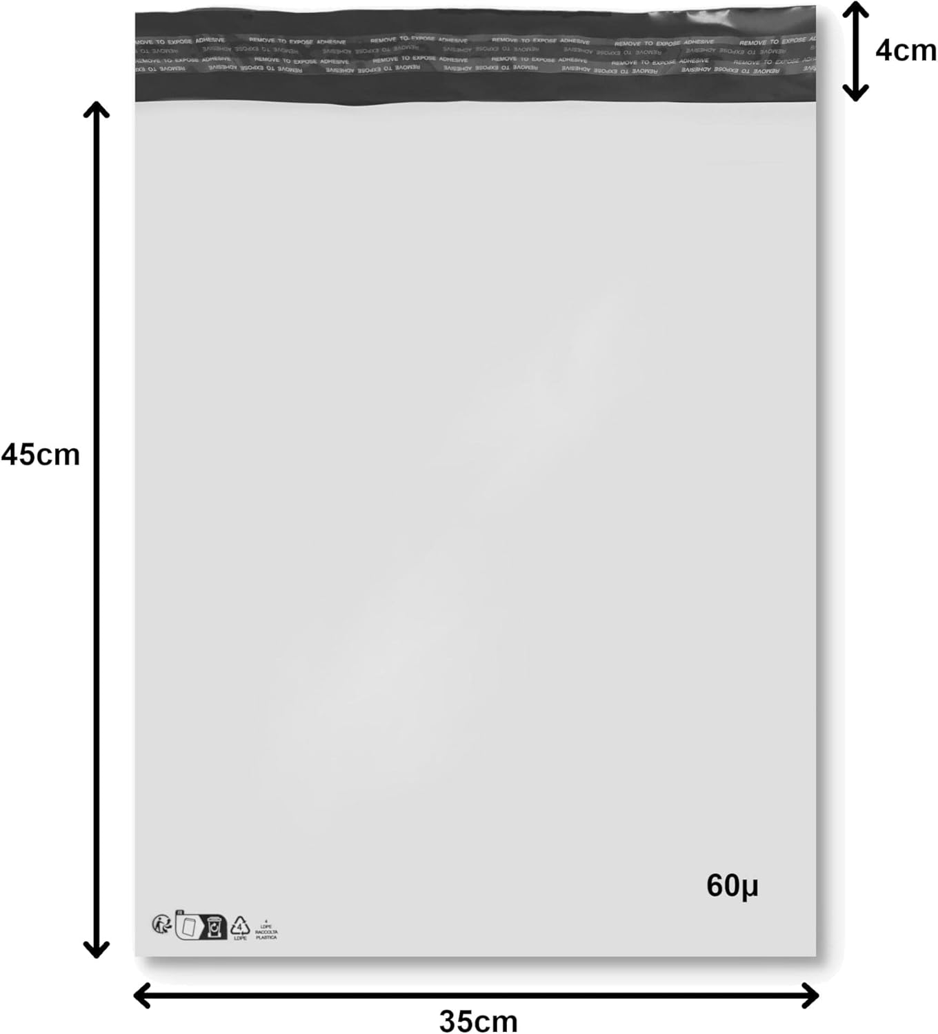 50 Plastic expédition350 Envelope x 450 mm + 40 mm Flap Opaque White Envelope Ripstop
