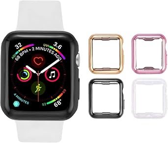 Tranesca 4 Pack 44mm Watch Screen Protector Compatible with Apple Watch Series Series 6 SE Series 5 Series 4, with Built-in HD Clear Ultra-Thin TPU Protective Cover - Clear+Black+Gold+Rose Gold