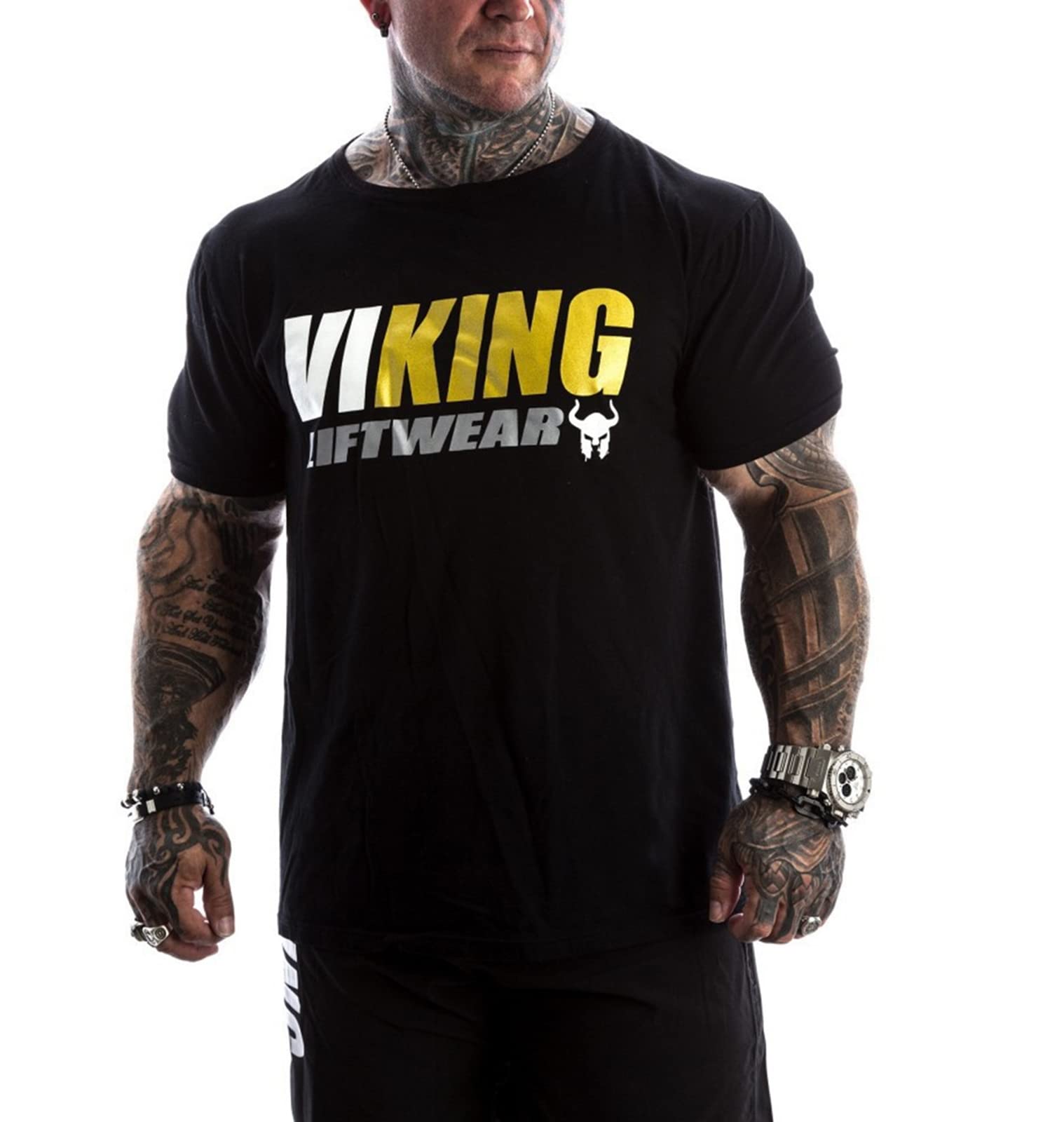 Keepmore Men's # 1 Sport Short Sleeve Tee Retro Viking Warrior Gym T Shirt Sport Muscle Slim Fit Round Neck T-Shirt Bodybuilding Warmup Jumper Top
