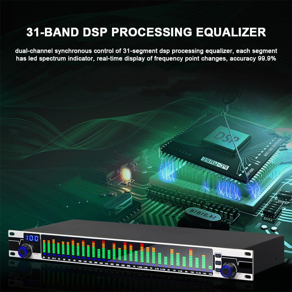 Equalizzatore grafico, controller effetti a 31 bande, processore mixer digitale DJ, eliminatore feedback DSP per una produzione live migliorata in studio di registrazione