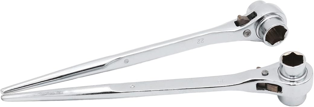 2-Pack Hexagon Scaffold Quick Wrench,Double Ended Socket Ratcheting Scaffold Wrench, 19mm/22mm Nickel-Plated