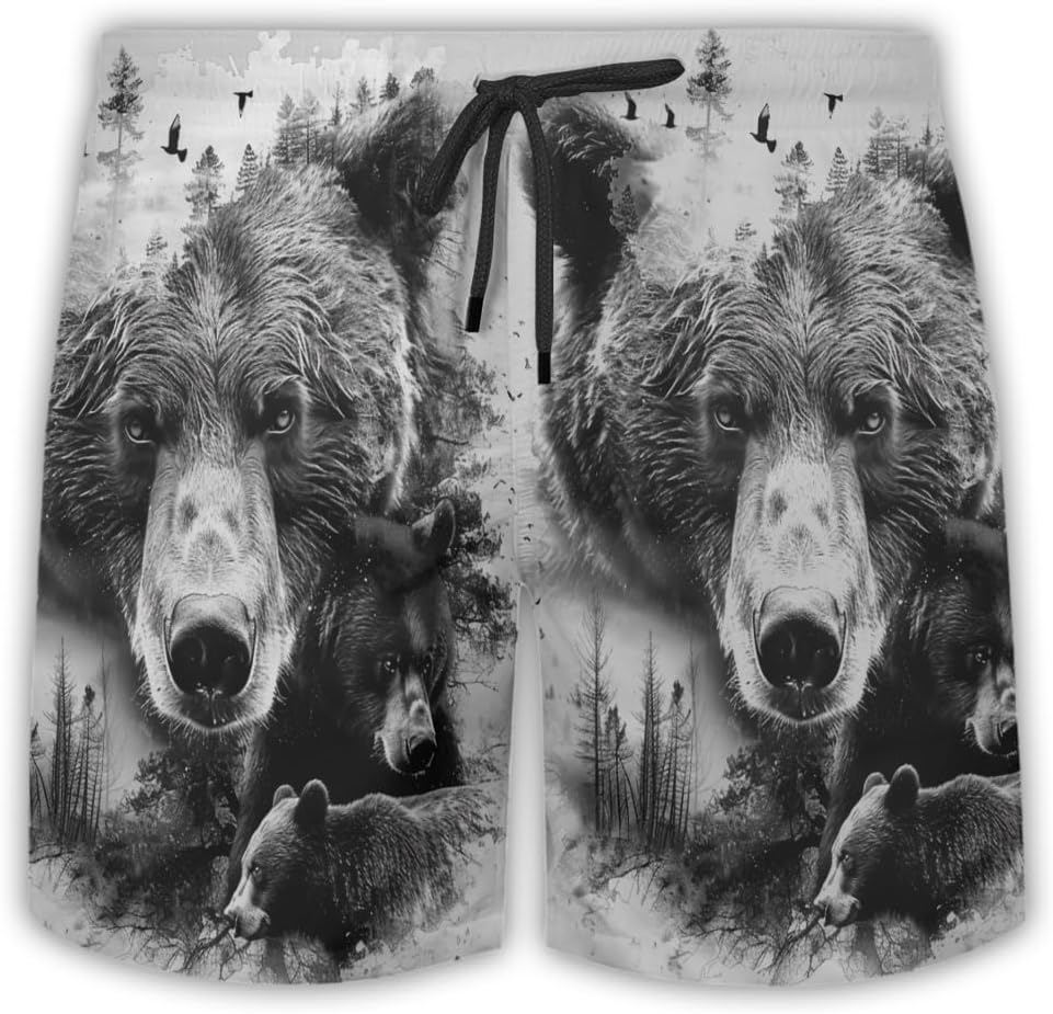 Polar Bear Mens Swim Trunks - Wild Animal Hawaiian Mens Swim Short Beach Shorts TU-SH-77