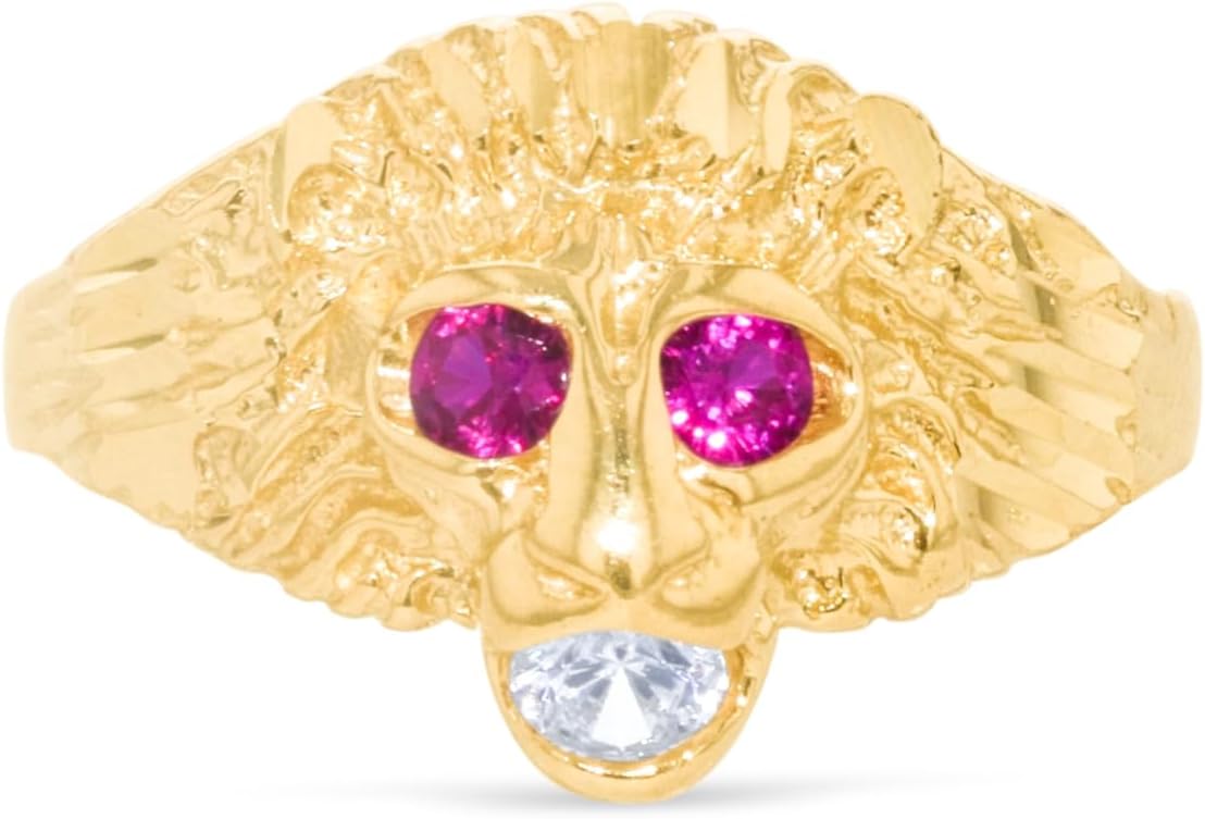 Floreo 10k Yellow Gold 13.1mm Lion Ruby Eyes CZ Ring, Sizes 4-11