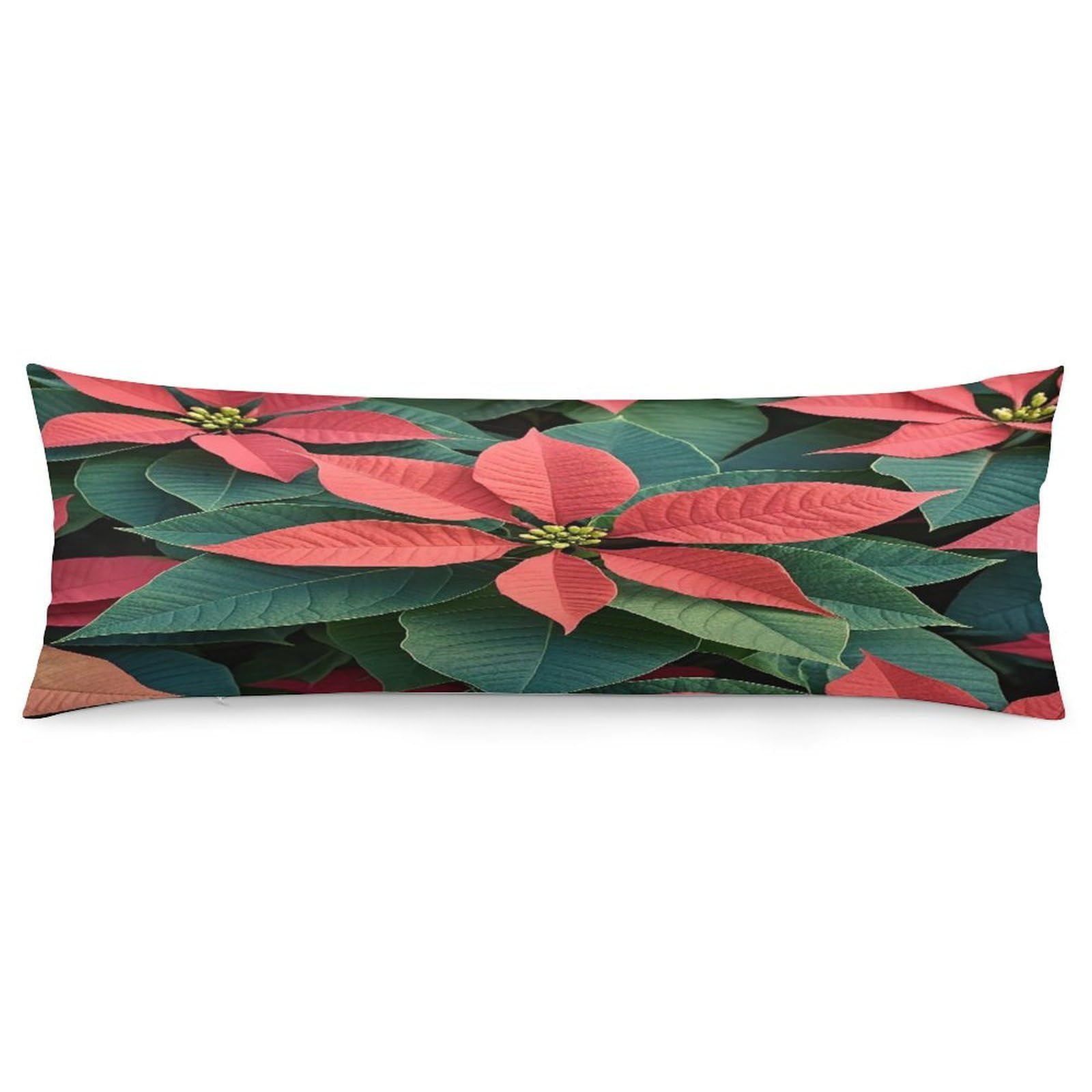 Poinsettia Body Pillow Cover Long Body Pillow Pillowcase with Hidden Zipper Ultra Soft Polyester Pillow Cases Breathable & Silky Long Pillows Case Cover 19x53 in