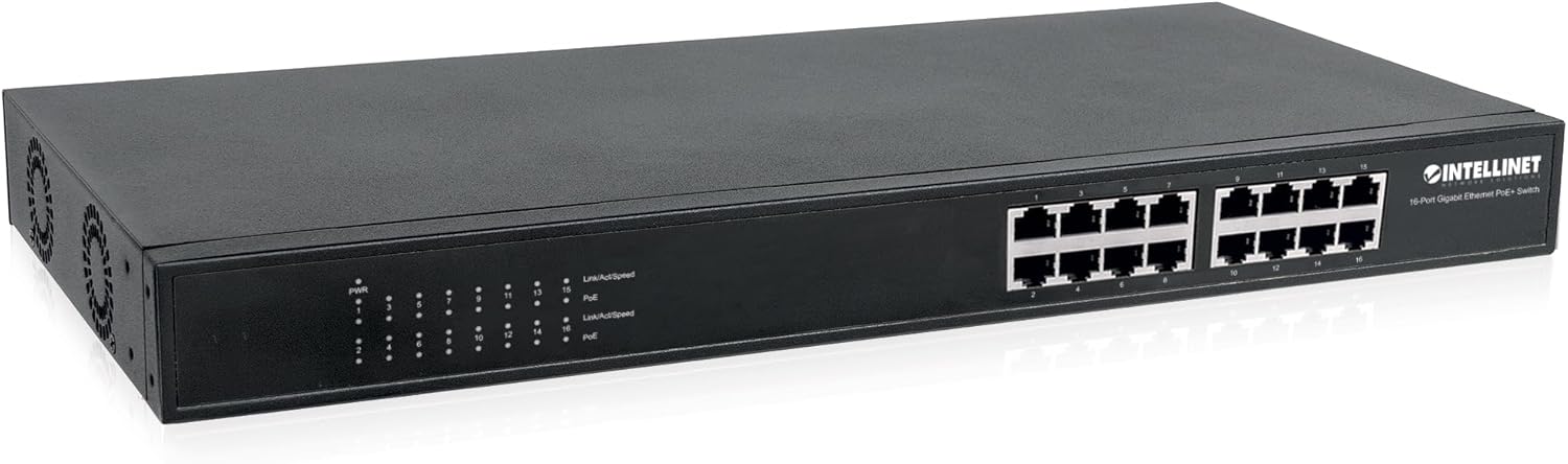 Intellinet 16-Port Gigabit Ethernet Poe+ Switch - 220W Power Budget, 30W per Port, Auto Uplink Support, Rack-mountable - 3 Yr Mfg Warranty - 560993