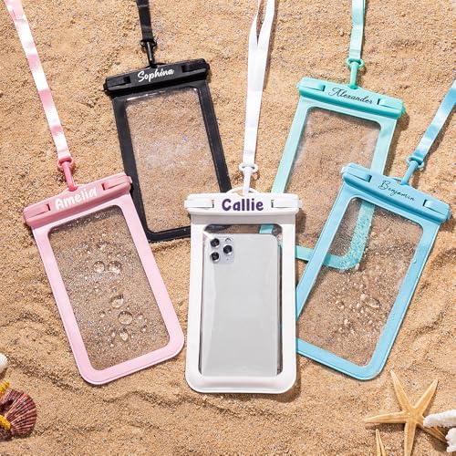 idooodle Personalized Waterproof Phone Pouch, Custom Name Multicolor Phone Water Protector Pouch with Detachable Lanyard