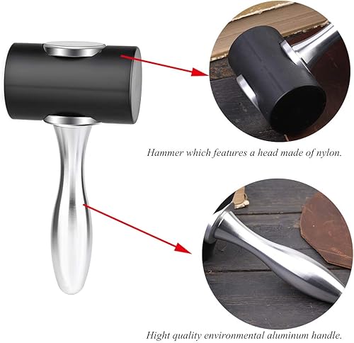 Miniatura 3 de DIUDUS Profession - Martillo de cuero para tallar, cabeza en T, martillo de nailon para manualidades, hecho a mano, martillo de nailon, para