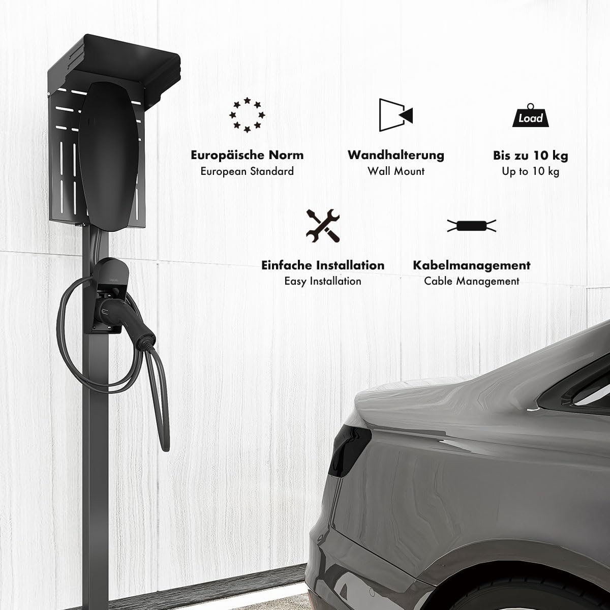 LoigiLink kabel do ładowania typu 2 uchwyt ścienny do ładowarki samochodowej EV akcesoria Wallbox półka na kable uchwyt do samochodu elektrycznego montaż ścienny czarny